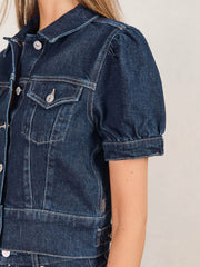 Paige Puff-Sleeve Short Denim Jacket Emberlynn Blue | Womens