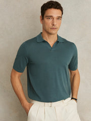 Merino Wool Open Collar Polo Shirt Orion Blue | Mens