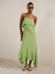 Ruffle-Detail Midi Dress Green | Womens
