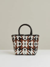 Small Leather Woven Tote Bag Tan/White/Black | Womens