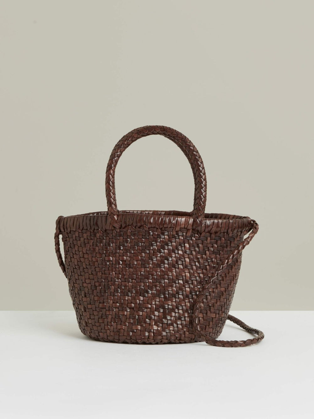 Leather Woven Mini Tote Bag Chocolate | Womens