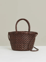 Leather Woven Mini Tote Bag Chocolate | Womens