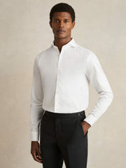 Regular Fit Slim-Fit Cotton Double-Cuff Shirt White | Mens