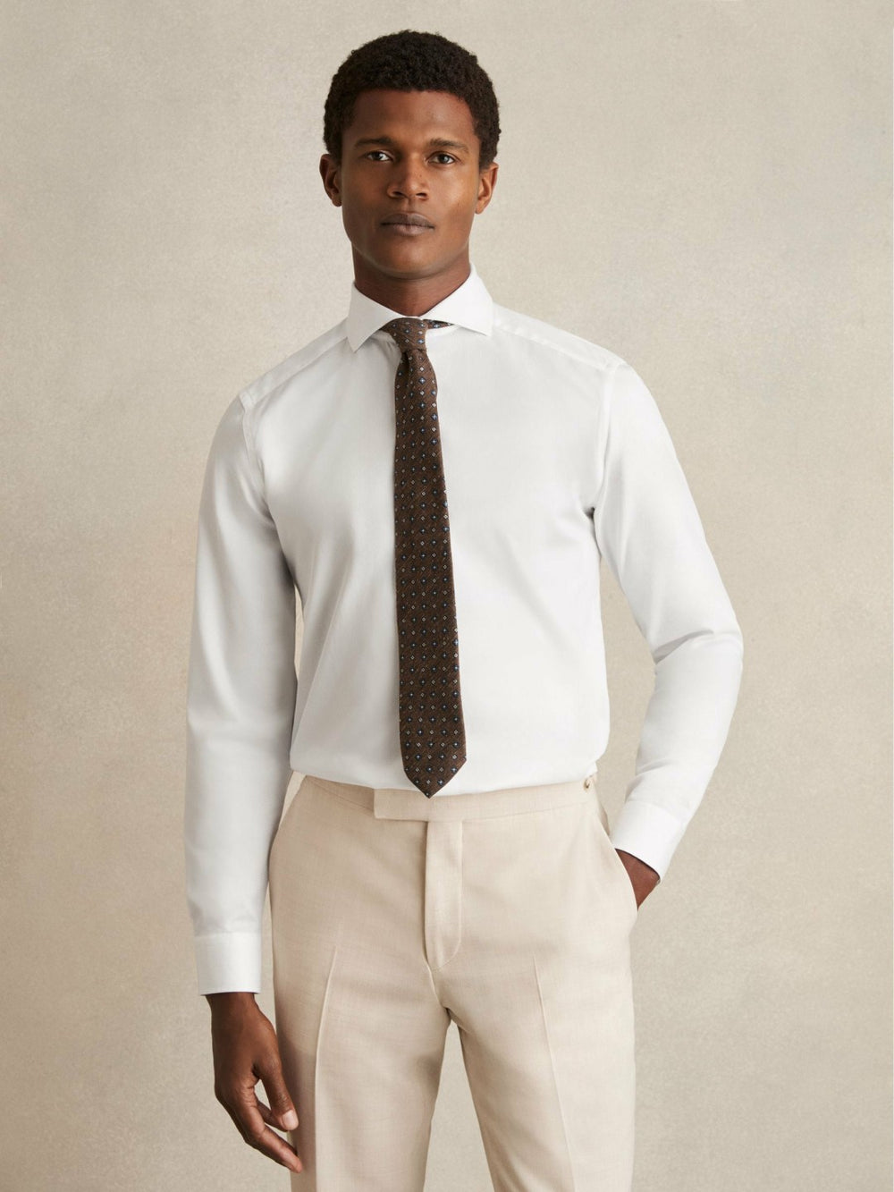 Slim Fit Cotton-Twill Two-Fold Shirt Slim-Fit White | Mens