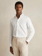 Slim Fit Cotton-Twill Two-Fold Shirt Slim-Fit White | Mens