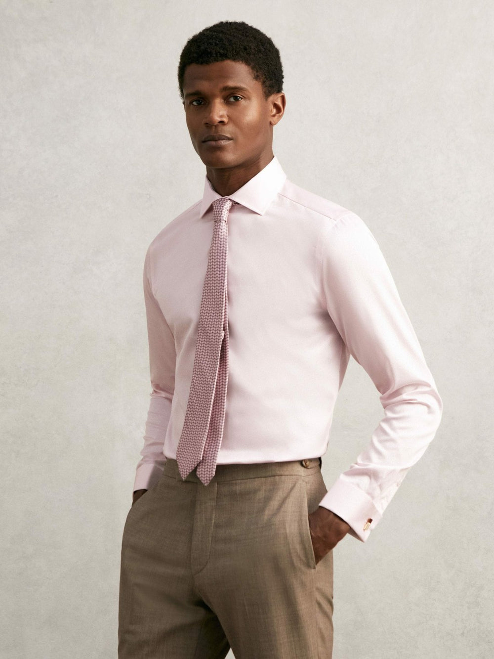 Regular Fit Slim-Fit Cotton-Sateen Shirt Pink | Mens