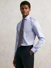 Regular Fit Slim-Fit Cotton-Sateen Shirt Mid Blue | Mens