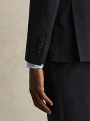 Wool-Blend Single-Breasted Suit Blazer Slim-Fit Navy | Mens