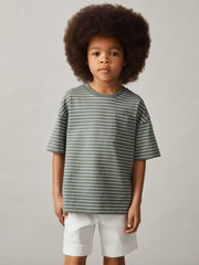 9-13 yrs Cotton-Blend Stripe T-Shirt Sage/White | Children