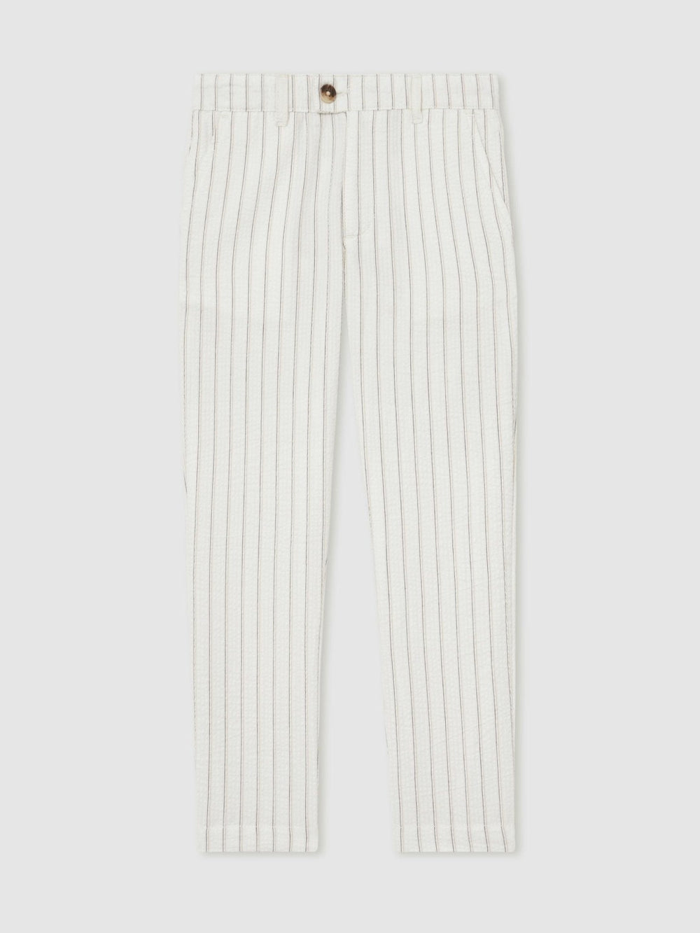 13-14 yrs Cotton Pinstripe Trousers Regular-Fit Off White/Taupe Brown | Children