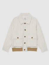 13-14 yrs Cotton Pinstripe Harrington Jacket Off White/Taupe Brown | Children