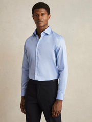 Slim Fit Cotton Sateen Shirt Mid Blue | Mens