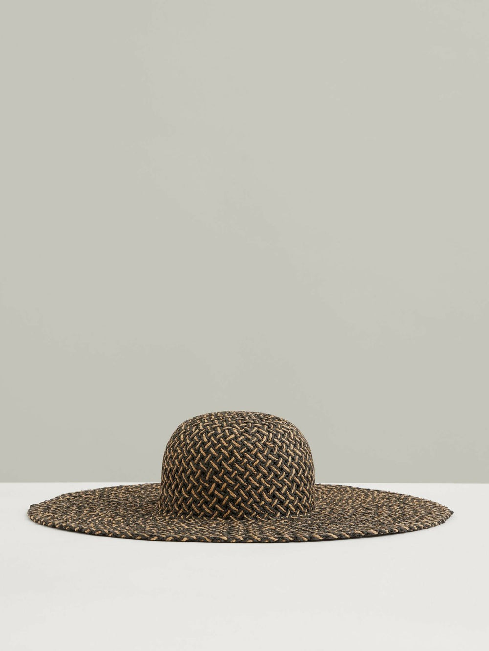 Straw Basket-Weave Sun Hat Black/Natural | Womens