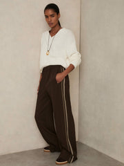 Side-Stripe Wide-Leg Trousers Chocolate Brown | Womens