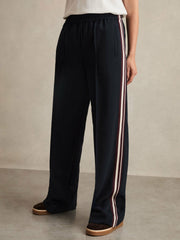 Side-Stripe Wide-Leg Trousers Navy | Womens