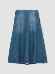 Denim Panelled Midi Skirt Indigo | Womens