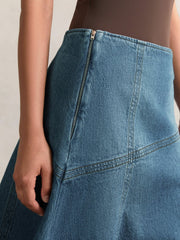 Denim Panelled Midi Skirt Indigo | Womens