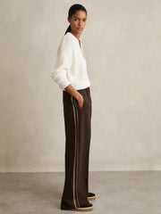Petite Side-Stripe Wide-Leg Trousers Chocolate Brown | Womens