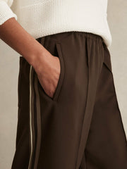 Petite Side-Stripe Wide-Leg Trousers Chocolate Brown | Womens