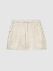 Laser Cut Drawstring Shorts White | Womens