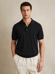 Cotton-Silk Polo Shirt Navy | Mens
