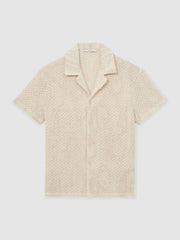 Cotton-Blend Embroidered Crochet Shirt Oatmeal | Mens