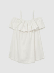 Cotton Off Shoulder Mini Dress Ivory Cream | Womens