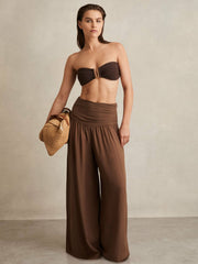 Lyocell Blend Wide Leg Trousers Brown | Womens
