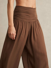 Lyocell Blend Wide Leg Trousers Brown | Womens