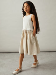 3-9 yrs Cotton Layered Sleeveless Midi Dress Neutral | Children