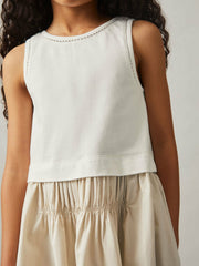 3-9 yrs Cotton Layered Sleeveless Midi Dress Neutral | Children