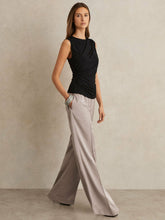 Petite Satin Wide Leg Elastic Waist Trousers Grey | Womens