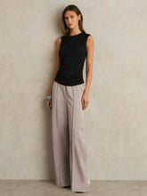Satin Wide Leg Elastic Waist Trousers Grey | Womens