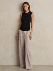 Satin Wide Leg Elastic Waist Trousers Grey | Womens
