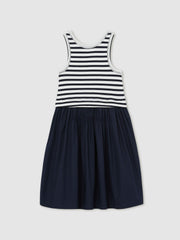 13-14 yrs Cotton Layered Sleeveless Midi Dress Navy | Children
