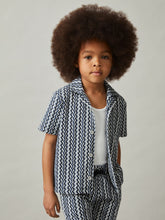 3-9 yrs Zig-Zag Knit Cuban-Collar Shirt Blue | Children