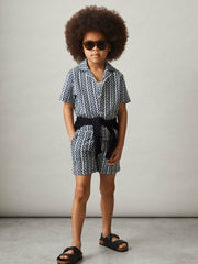 9-13 yrs Zig-Zag Knit Drawstring Shorts Blue | Children