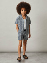 9-13 yrs Zig-Zag Knit Cuban-Collar Shirt Blue | Children