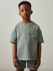 3-9 yrs Cotton Palm-Embroidery Oversize T-Shirt Washed Sage | Children