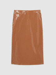 Atelier Laser-Cut Pencil Skirt Tan | Womens