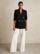 Oversized Double-Breasted Blazer Linen-Blend Black | Womens