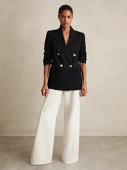 Oversized Double-Breasted Blazer Linen-Blend Black | Womens