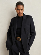 Wool Blend Double Breasted Suit Blazer Navy | Womens