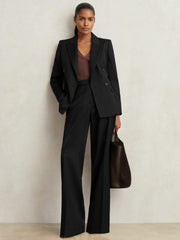Wool Blend Double Breasted Suit Blazer Black | Womens