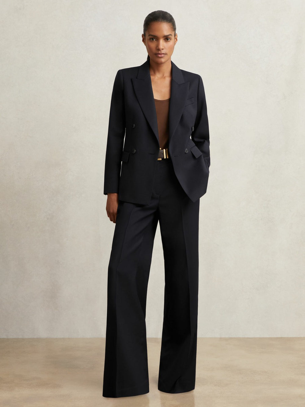 Petite Wool Blend Double Breasted Suit Blazer Navy | Womens