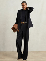 Petite Wool-Blend Wide-Leg Suit Trousers Navy | Womens