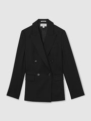 Petite Wool Blend Double Breasted Suit Blazer Black | Womens