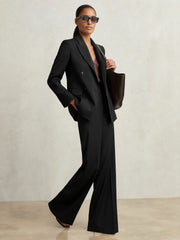 Petite Wool-Blend Wide-Leg Suit Trousers Black | Womens