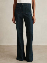 Petite Patch-Pocket Flared Jeans Dark Blue | Womens