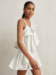 Cotton Tiered Ruffle Mini Dress Ivory | Womens